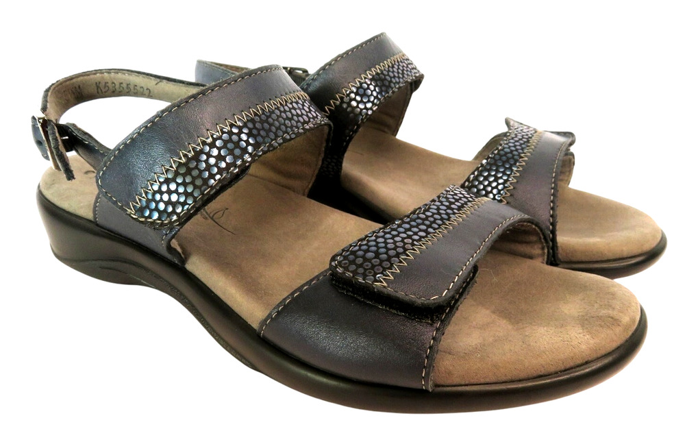 SAS Nudu Navy Blue Leather 2-Strap Sandals Women Sz 8.5 Made in USA